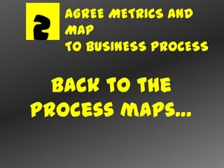 AGREE METRICS AND
2   MAP
    TO BUSINESS PROCESS

  Back to the
process maps…
 