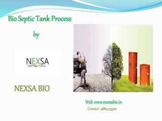 Bio Septic Tank Process
NEXSA BIO
Web:www.nexsabio.in
by
Contact: 9884733322
 