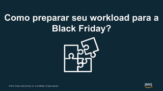 © 2019, Amazon Web Services, Inc. or its Affiliates. All rights reserved.
Como preparar seu workload para a
Black Friday?
 