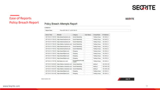 www.Seqrite.com 15
Ease of Reports
Policy Breach Report
 