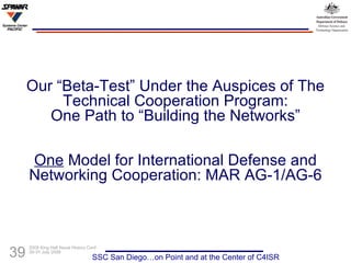 Our “Beta-Test” Under the Auspices of The Technical Cooperation Program: One Path to “Building the Networks” One  Model for International Defense and Networking Cooperation: MAR AG-1/AG-6 SSC San Diego…on Point and at the Center of C4ISR 