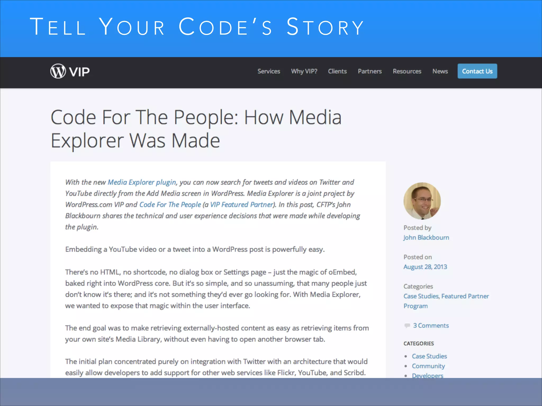 TELL YOUR CODE’S STORY

 