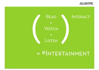 Read    Interact



( )  +
  Watch
     +
  Listen

= #Intertainment
 