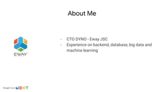 About Me
- CTO DYNO - Eway JSC
- Experience on backend, database, big data and
machine learning
 