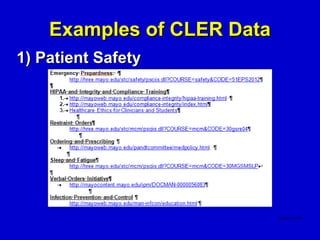 Examples of CLER Data
1) Patient Safety
 