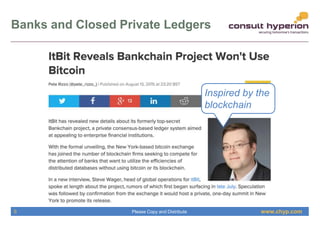www.chyp.comPlease Copy and Distribute
Banks and Closed Private Ledgers
8
Inspired by the
blockchain
 