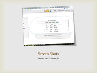 Screen Shots
Delete row from table
 