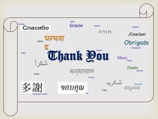 Hebrew
Thank You
English
Merci
French
Russian
Danke
German
Grazie
Italian
Spanish
Obrigado
Portuguese
Arabic
Traditional Chinese Thai
Bangla
¡Gracias!
Tamil
Kannada
Urdu
Hindi
 