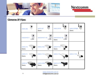 Cámaras IP Fijas: AXIS 206 AXIS 207 Demo  AXIS 207W AXIS 207MW Demo  AXIS M1011 AXIS M1011-W AXIS M1031-W Demo  AXIS 210 Demo  AXIS 210A AXIS  P1311 Demo  AXIS 211 Demo  AXIS 211A   AXIS 211M AXIS 211W AXIS 221 Demo  AXIS 223M Demo  AXIS Q1755 Demo  