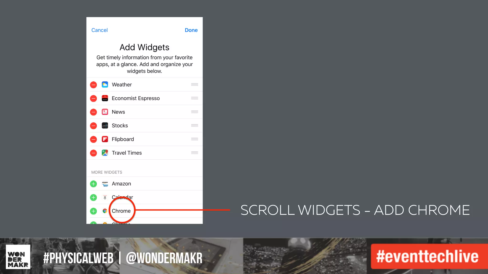 #IFCADC | #INNOVATION#physicalweb | @wondermakr
SCROLL WIDGETS - ADD CHROME
 