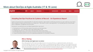ANZ Testing
Symposium 2015
More about DevOps at Agile Australia (17 & 18 June)
Copyright © 2015 Accenture All rights reserved. 15
 