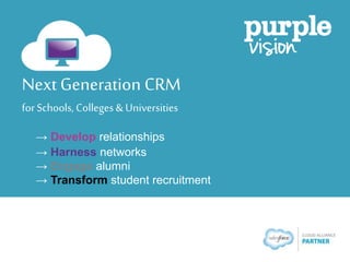 relationships networks alumni student recruitment 
Next Generation CRM 
for Schools, Colleges & Universities  