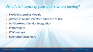 What’s influencing your peers when buying?
» Flexible Licensing Models
» Attractive Admin Interface and Ease of Use
» Ambidextrous Vendor Integration
» Performance
» OS Coverage
» Reference Customers
11
 