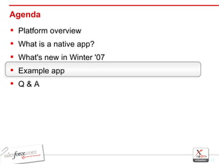 Agenda Platform overview What is a native app? What's new in Winter '07 Example app Q & A 