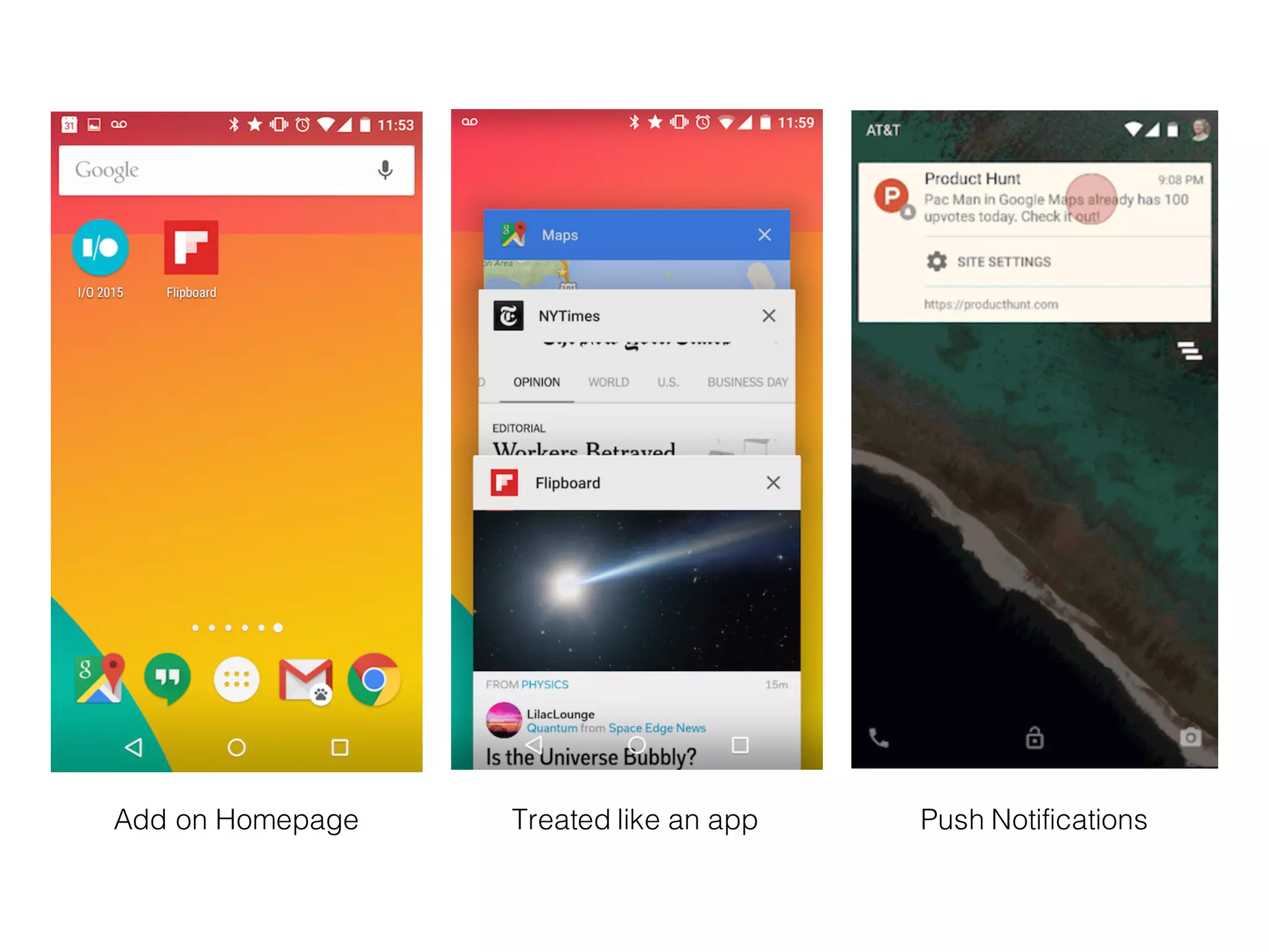 Add on Homepage Treated like an app Push Notifications
 