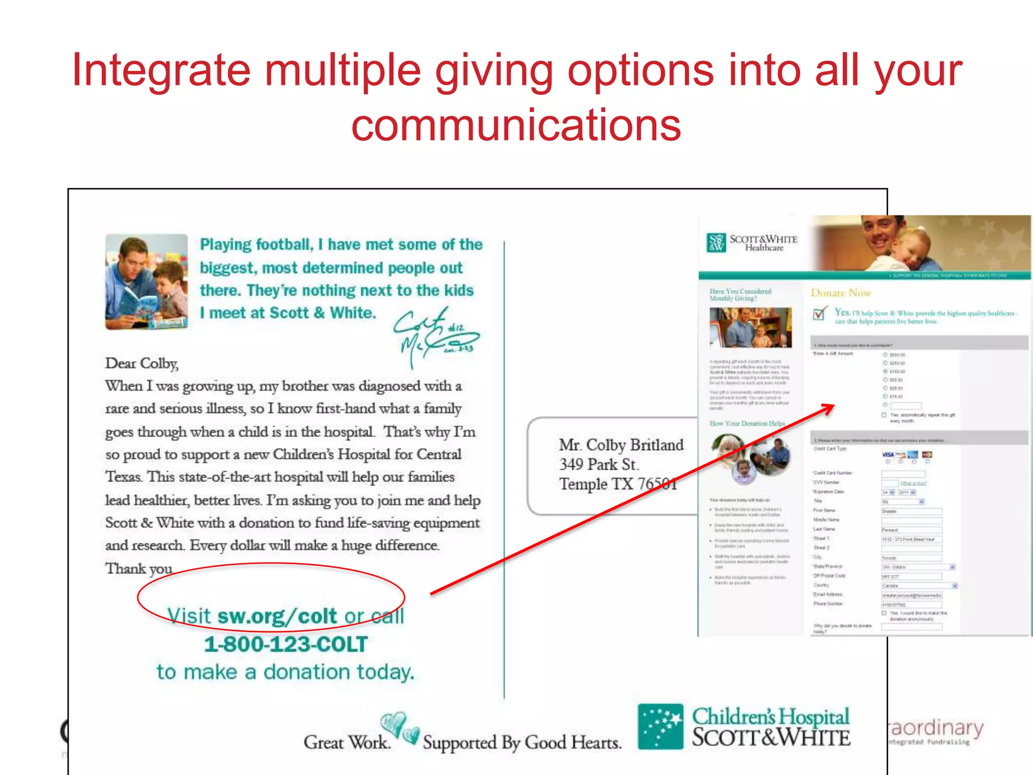Integrate multiple giving options into all your
communications

 