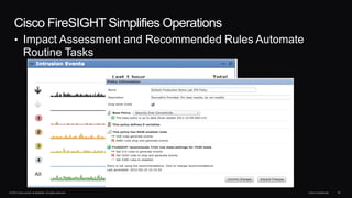 © 2013 Cisco and/or its affiliates. All rights reserved. Cisco Confidential 26
Cisco FireSIGHT Simplifies Operations
• Impact Assessment and Recommended Rules Automate
Routine Tasks
 