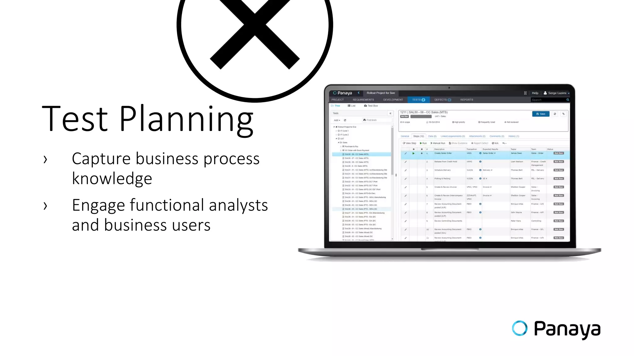Test Planning
› Capture business process
knowledge
› Engage functional analysts
and business users
 