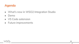 Agenda
● What's new in WSO2 Integration Studio
● Demo
● VS Code extension
● Future improvements
 