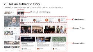 2. Tell an authentic story
Life tab is a rich canvas for companies to tell an authentic story
Featured Leaders
Employee Ph...