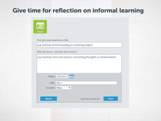 Give time for reflection on informal learning
 