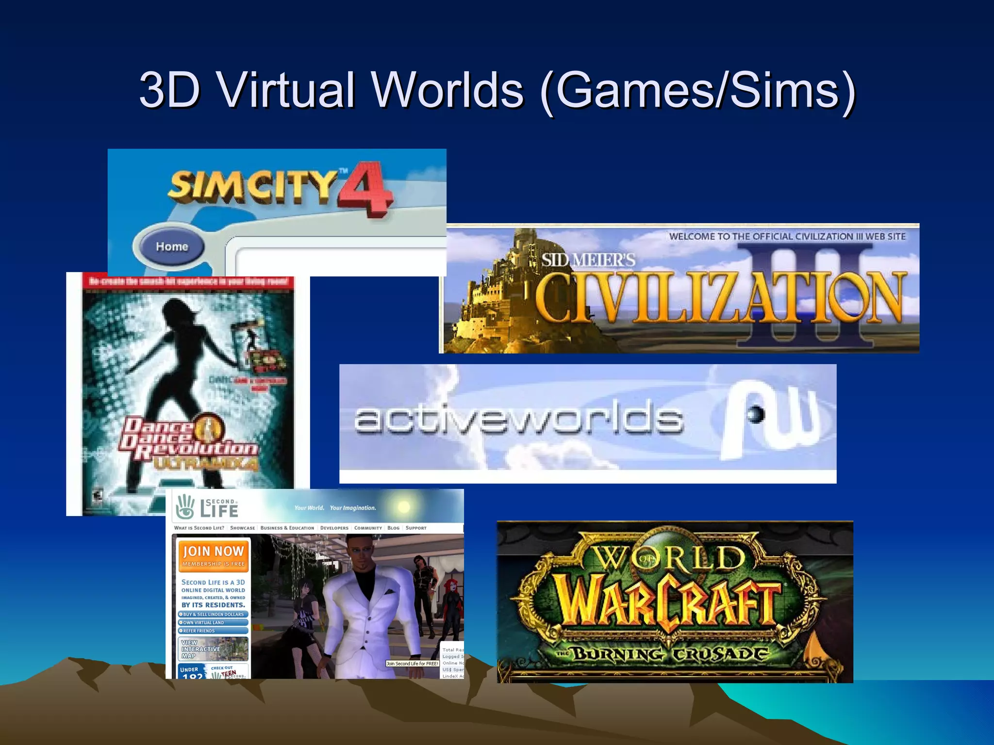 3D Virtual Worlds (Games/Sims) 