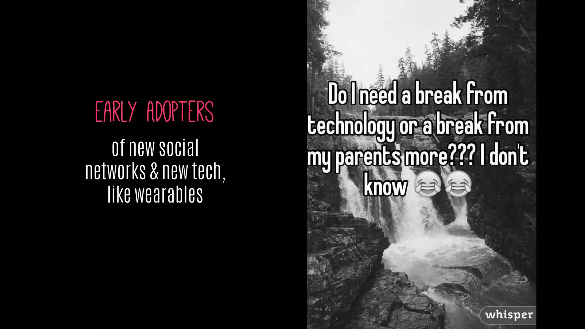 Early Adopters
of new social
networks & new tech,
like wearables
 