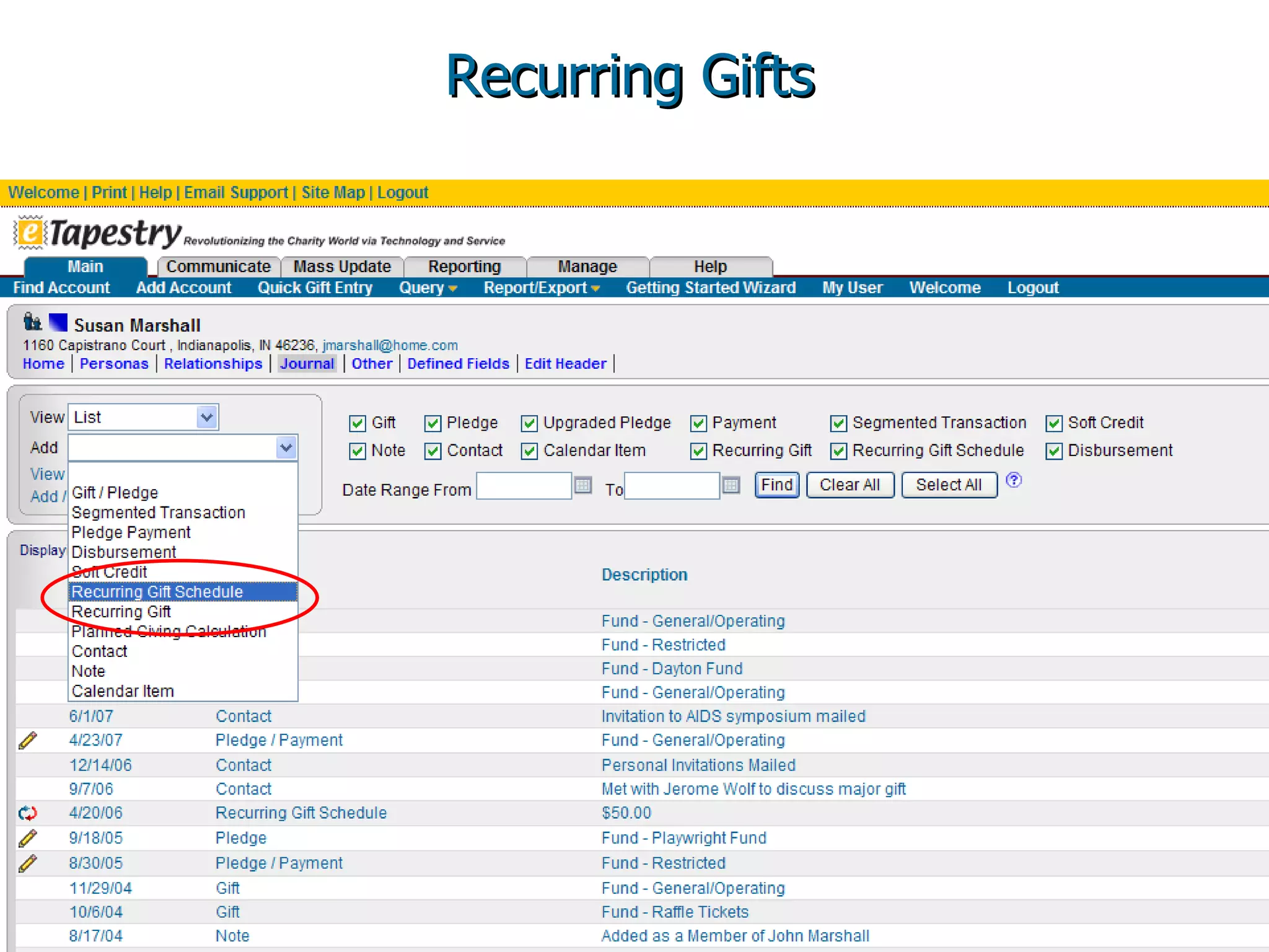 Recurring Gifts 