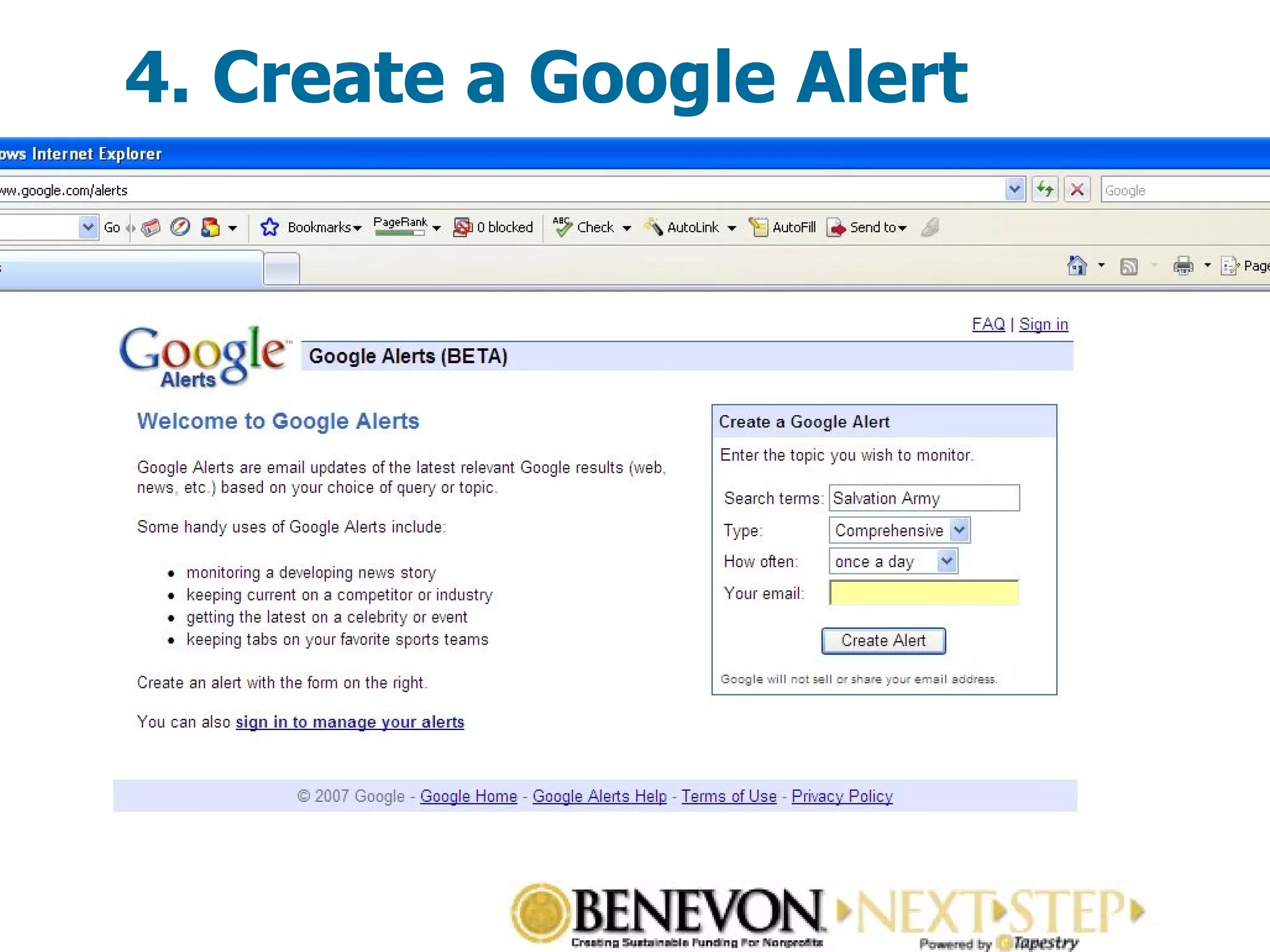 4. Create a Google Alert  