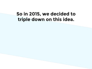 So in 2015, we decided to
triple down on this idea.
 