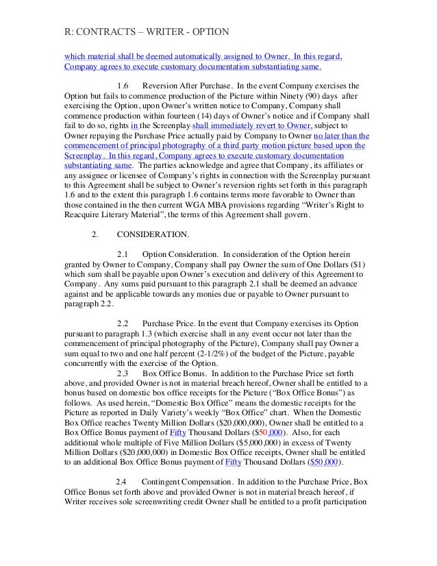Screenplay Option Agreement Template