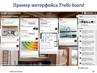 Пример интерфейса Trello board
© 2016, А.А. Незнанов 32
© trello.com
 