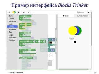 Пример интерфейса Blocks Trinket
© 2016, А.А. Незнанов 37
 