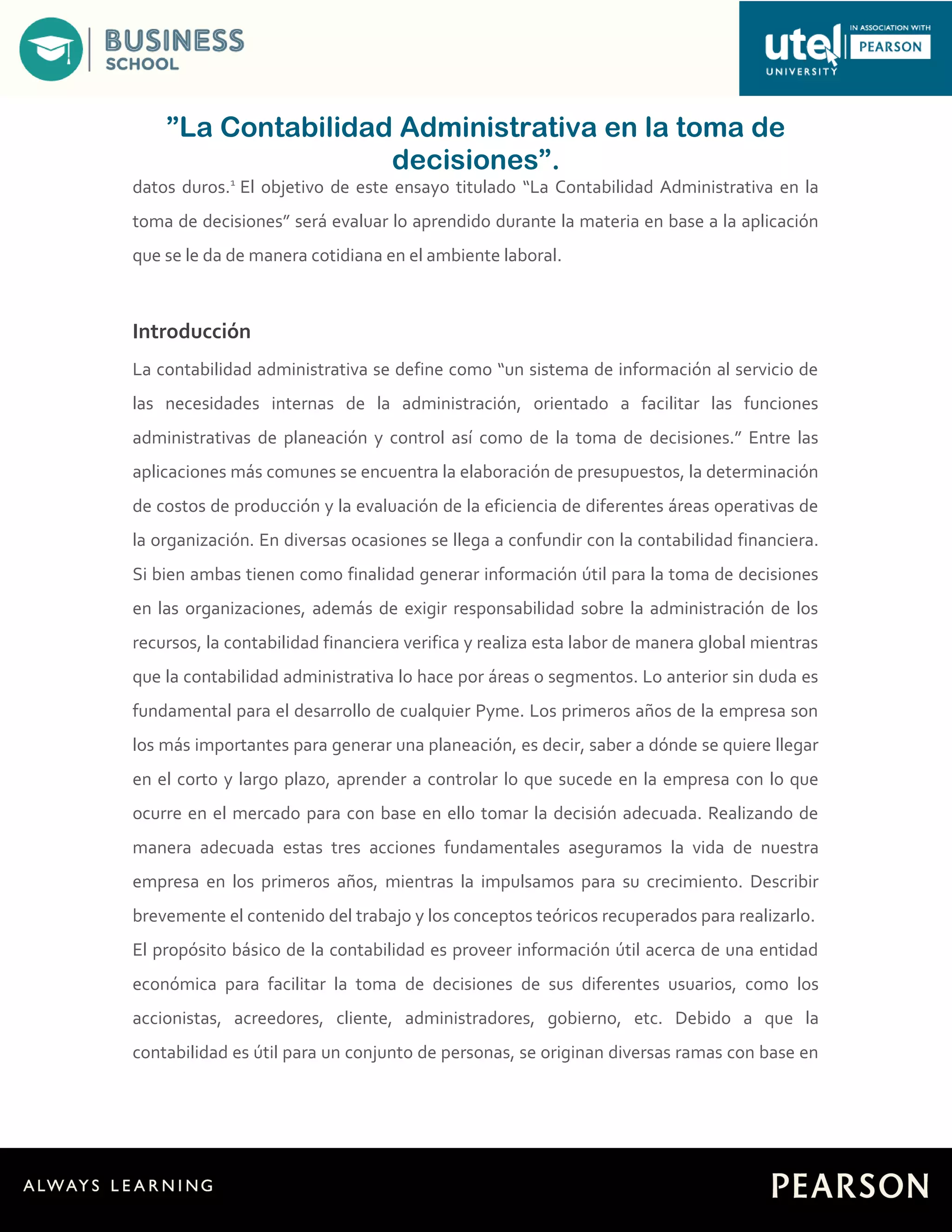 La contabilidad administrativa en la toma de decisiones | DOC