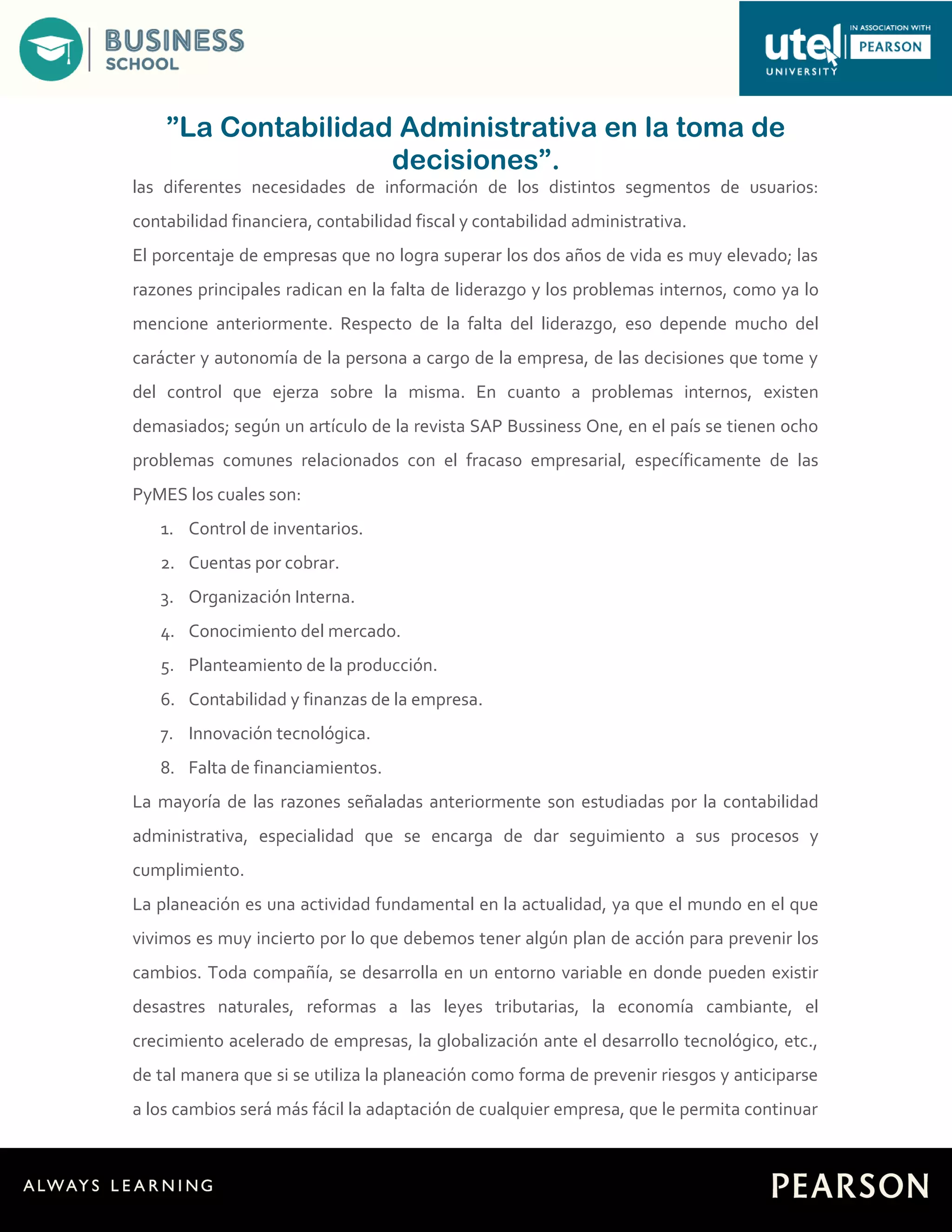 La contabilidad administrativa en la toma de decisiones | DOC