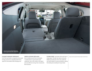 PLEASANT SURPRISES THROUGHOUT. 
You’ll find cup holders, storage bins, door panel
storage, and even an umbrella pocket and a
space for the standard 120V charging cord.
ENERGY-EFFICIENT BOSE AUDIO. 
Get incredible sound from an available
7-speaker Bose® sound system with
subwoofer that’s 30% smaller, 40% lighter
and uses 50% less energy than comparable
Bose systems.
1 Cargo and load capacity limited by weight and distribution. FLEXIBLE SPACE.  Volt offers 10.6 cubic feet of
cargo space.1
The split rear seats can also be
folded to provide even more room, while the
rear hatch allows for easy accessibility, making
the loading and unloading of cargo simple.
Volt interior with available Pebble Beige
leather appointments with sueded inserts.
 