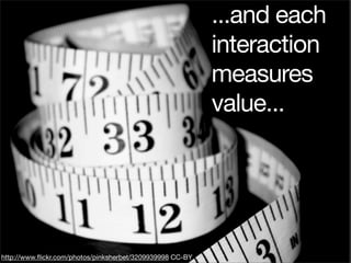 ...and each
                                                           interaction
                                                           measures
                                                           value...




http://www.ﬂickr.com/photos/pinksherbet/3209939998 CC-BY
 