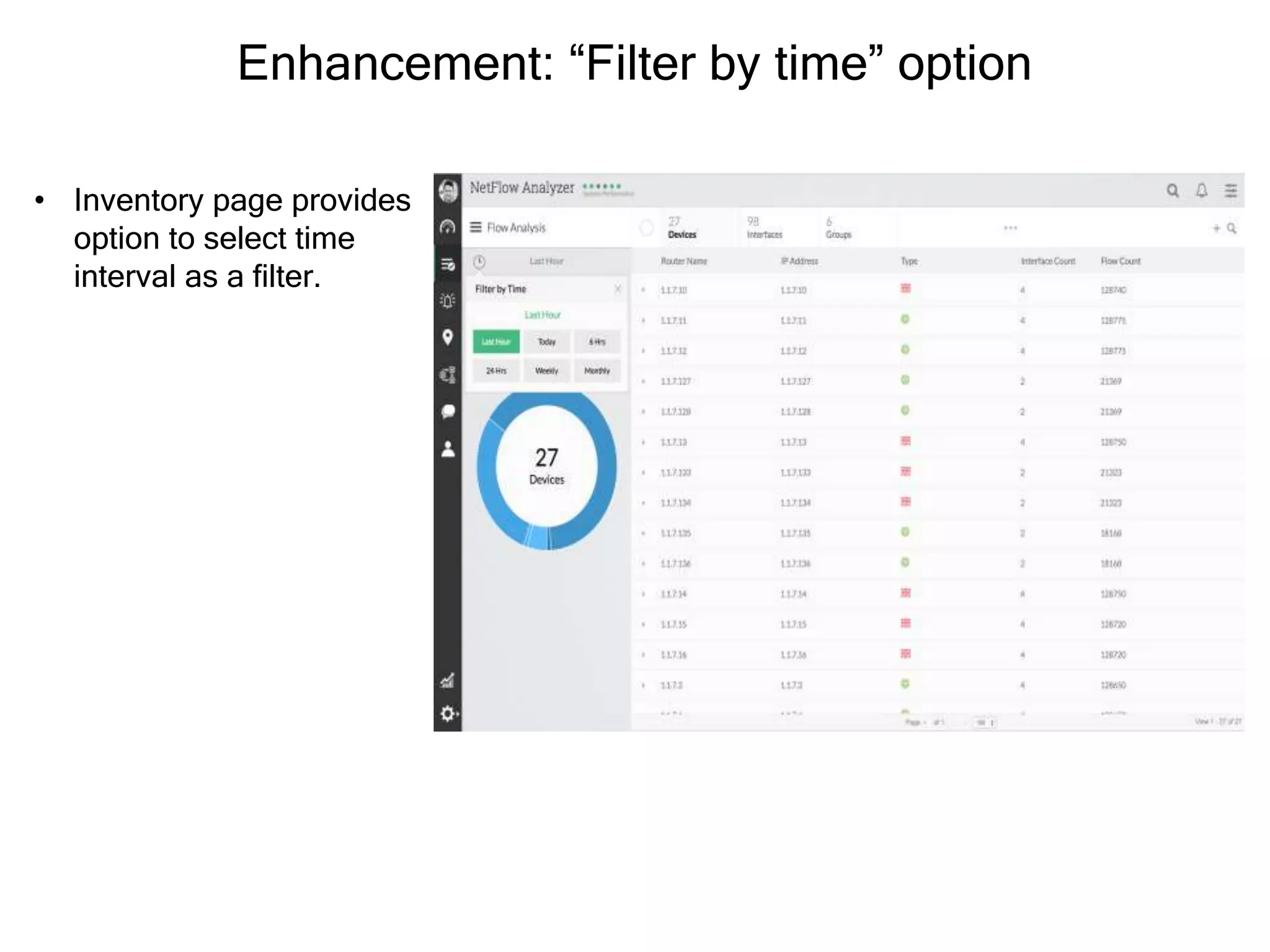Enhancement: “Filter by time” option
• Inventory page provides
option to select time
interval as a filter.
 