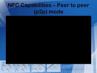 NFC Capabilities – Peer to peer
(p2p) mode

 