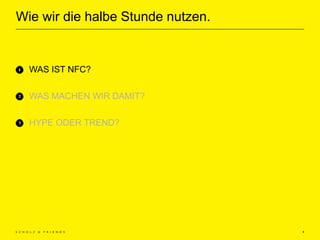 Wie wir die halbe Stunde nutzen.
4
WAS IST NFC?
WAS MACHEN WIR DAMIT?
HYPE ODER TREND?
 