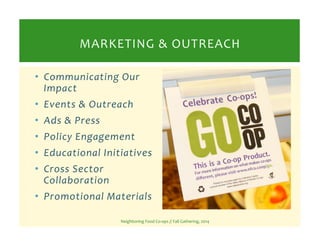 MARKETING 
& 
OUTREACH 
• Communicating 
Our 
Impact 
• Events 
& 
Outreach 
• Ads 
& 
Press 
• Policy 
Engagement 
• Educ...