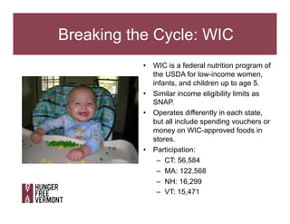 Breaking the Cycle: WIC
•  WIC is a federal nutrition program of
the USDA for low-income women,
infants, and children up t...