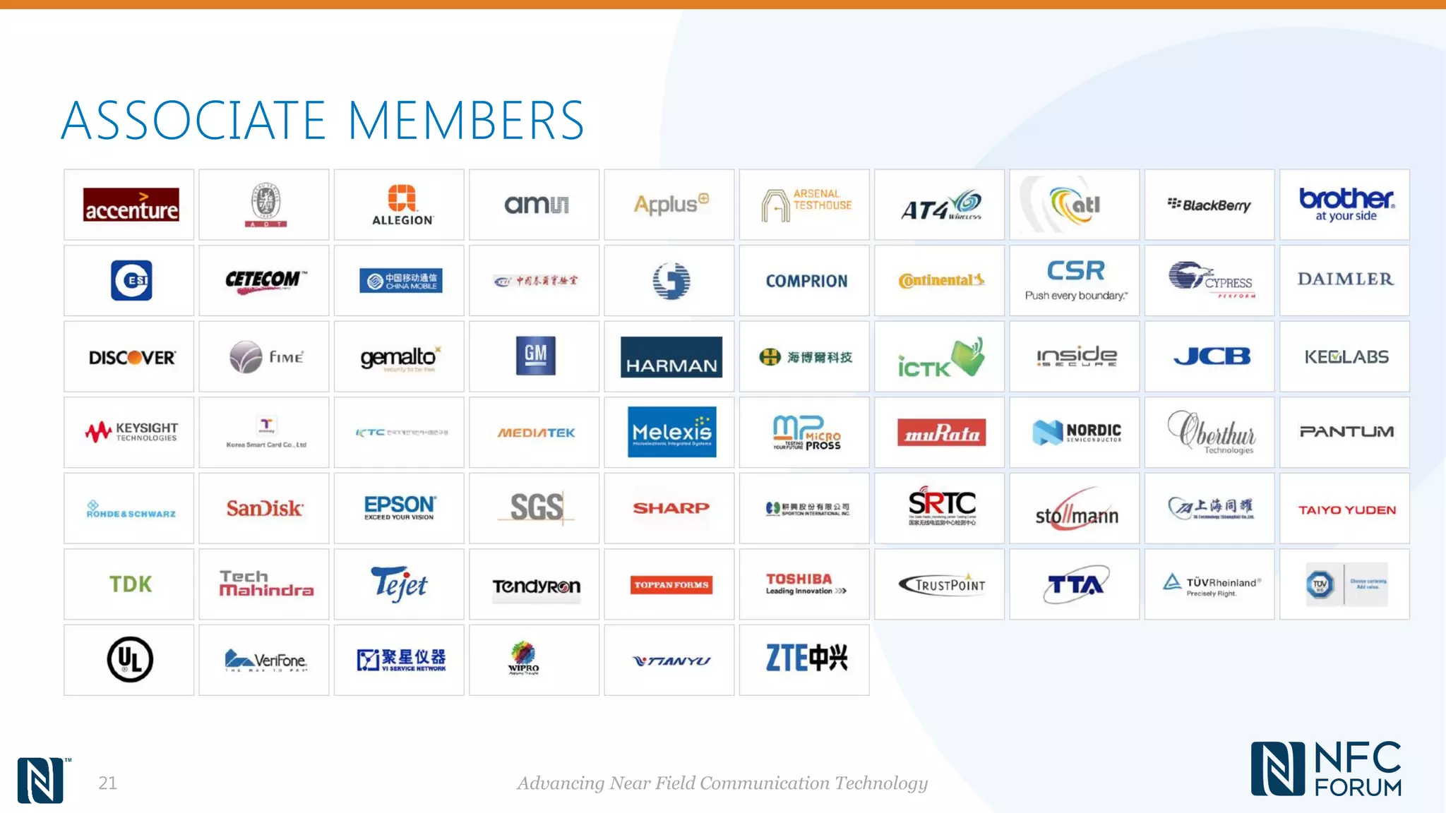 ASSOCIATE MEMBERS
Advancing Near Field Communication Technology21
 