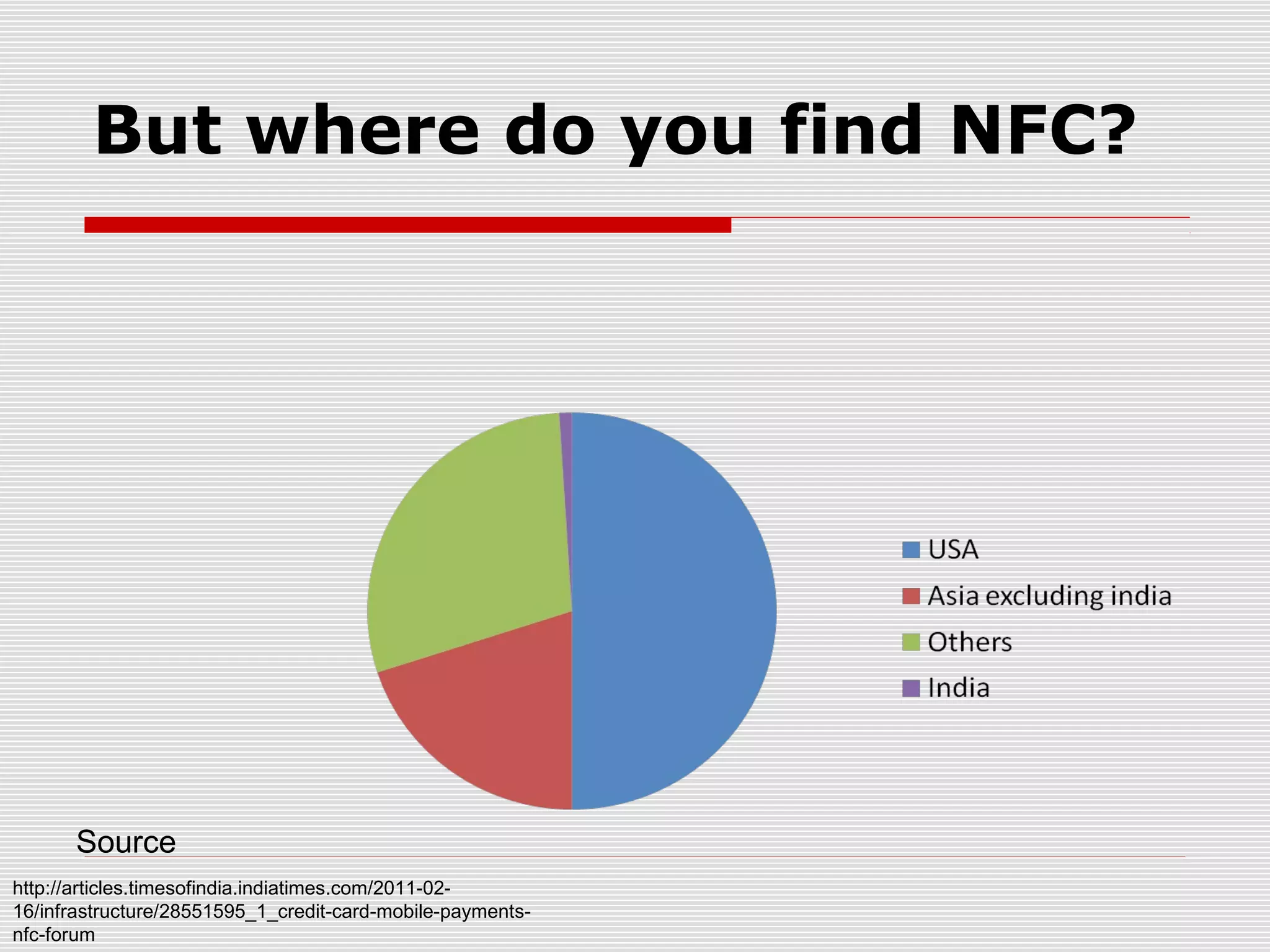 But where do you find NFC?




      Source
http://articles.timesofindia.indiatimes.com/2011-02-
16/infrastructure/28551595_1_credit-card-mobile-payments-
nfc-forum
 