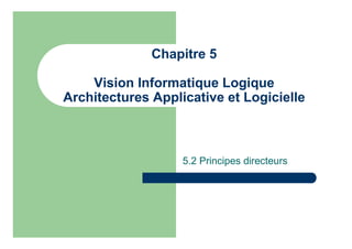 Chapitre 5
Vision Informatique Logique
Architectures Applicative et Logicielle
5.2 Principes directeurs
 