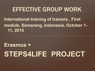 EFFECTIVE GROUP WORK
International training of trainers , First
module, Semarang, Indonesia, October 1-
11, 2015
Erasmus +
STEPS4LIFE PROJECT
 