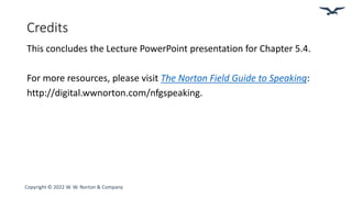 Credits
This concludes the Lecture PowerPoint presentation for Chapter 5.4.
For more resources, please visit The Norton Field Guide to Speaking:
http://digital.wwnorton.com/nfgspeaking.
Copyright © 2022 W. W. Norton & Company
 