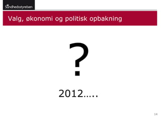 Valg, økonomi og politisk opbakning




                 ?
               2012…..
                                      14
 