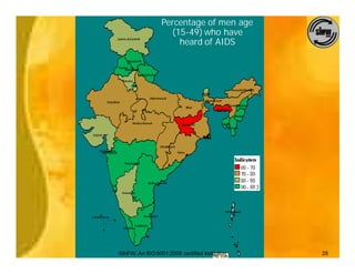 Percentage of men age
                   (15-49) who have
                     heard of AIDS




SIHFW: An ISO:9001:2008 certified Institution   28
 