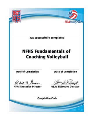 Pakapon Sankhum

5/15/2013

Outside USA

FOCV5F94196500

This certificate documents course completion, not mastery of the content.
This course is approved for 5 (five) Clock Hours by the NFHS.

 